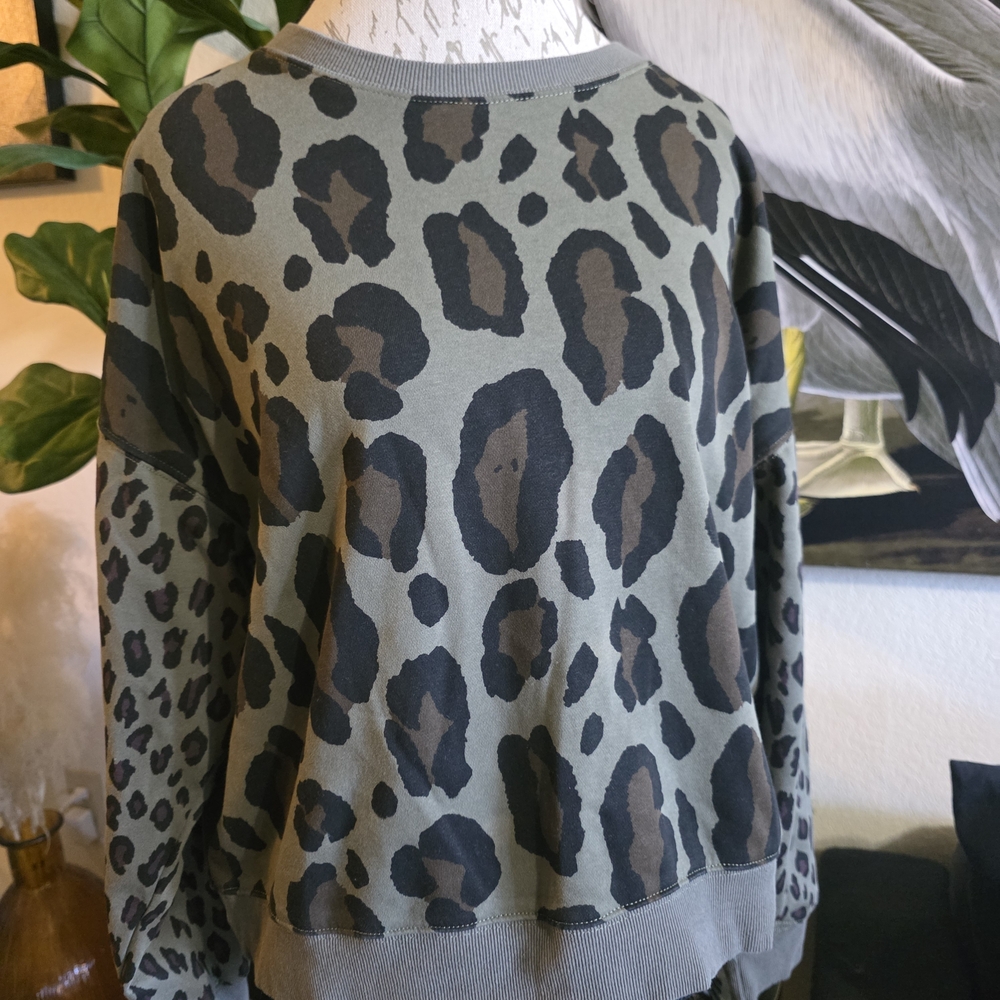Umgee Leopard Print Sweater - Green and Brown